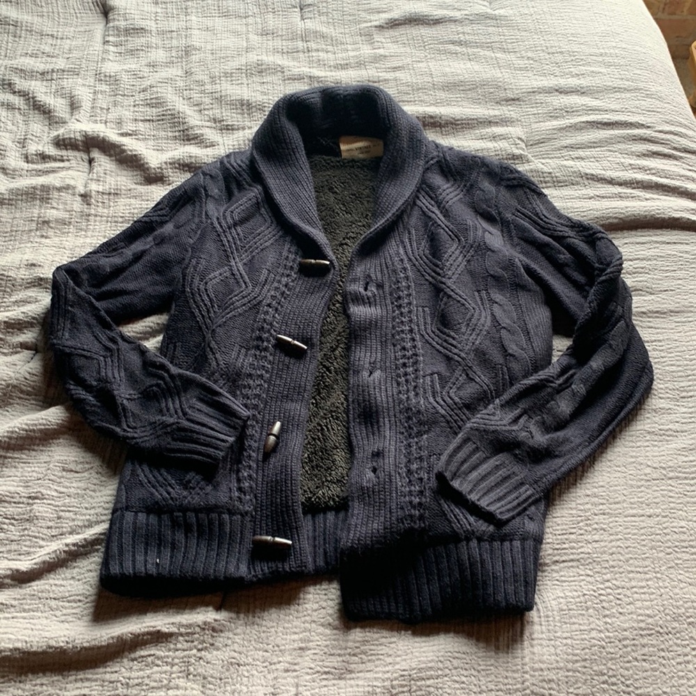 Cozy knit navy cardigan
